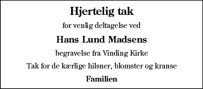Dødsannonce for Hans Lund Madsen