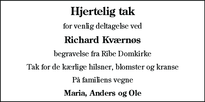Dødsannonce for Richard Kværnø