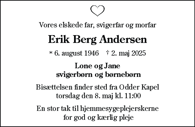 Dødsannonce for Erik Berg Andersen