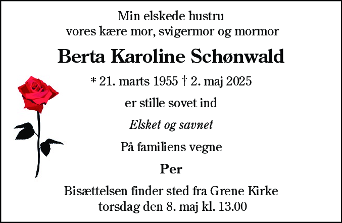 Dødsannonce for Berta Karoline Schønvald