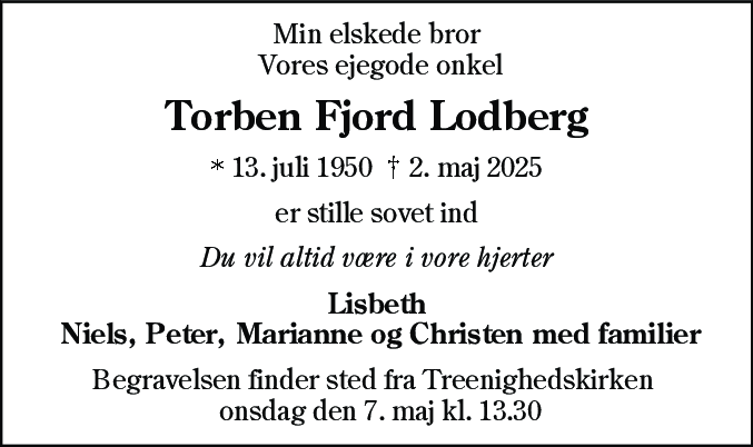 Dødsannonce for Torben Fjord Lodberg