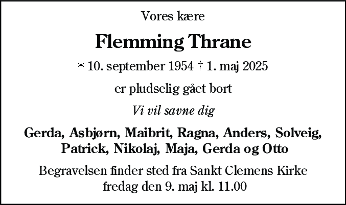 Dødsannonce for Flemming Thrane