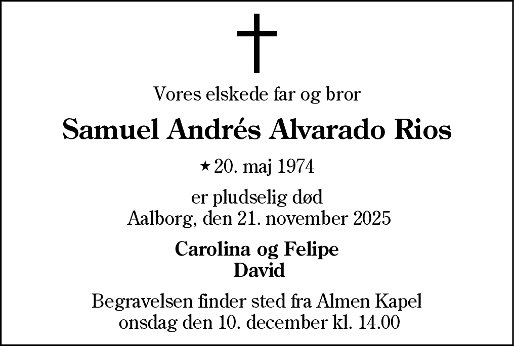 Dødsannonce for Samuel Andres Alvarado Rios