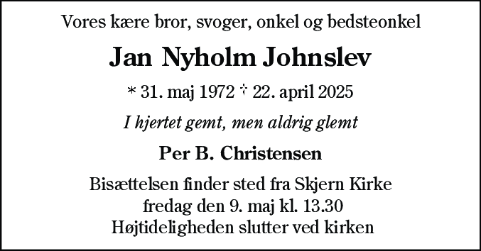 Dødsannonce for Jan Nyholm Johnslev