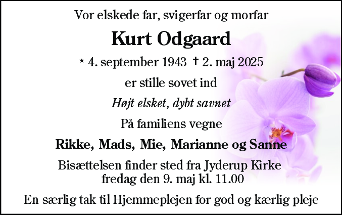 Dødsannonce for Kurt Bjarne Odgaard