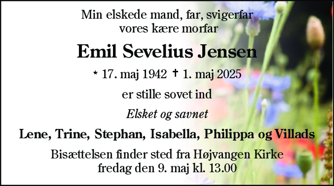 Dødsannonce for Emil Sevelius Jensen
