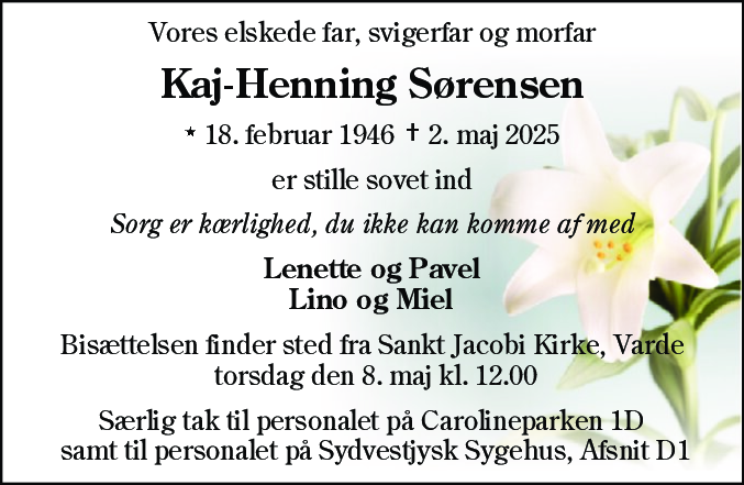 Dødsannonce for Kaj Henning Sørensen