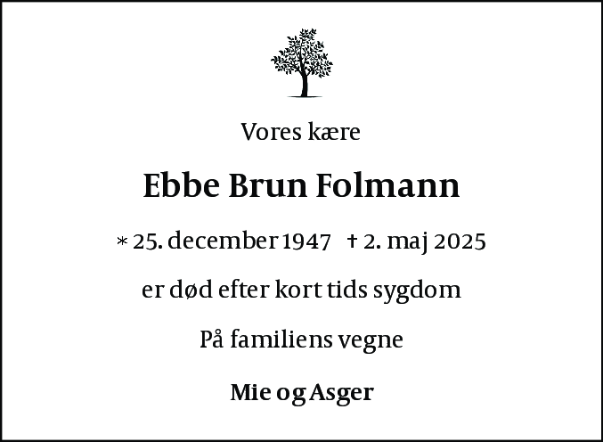 Dødsannonce for Ebbe Brun Folmann