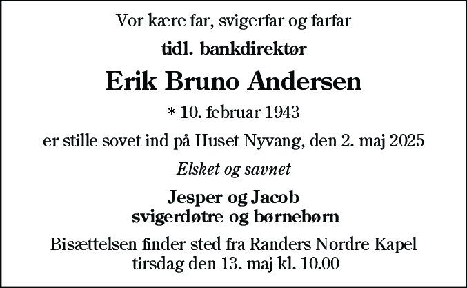 Dødsannonce for Erik Bruno Andersen