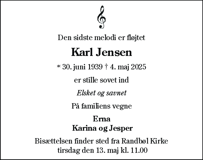 Dødsannonce for Karl Jensen