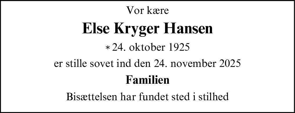 Dødsannonce for Else Kryger Hansen