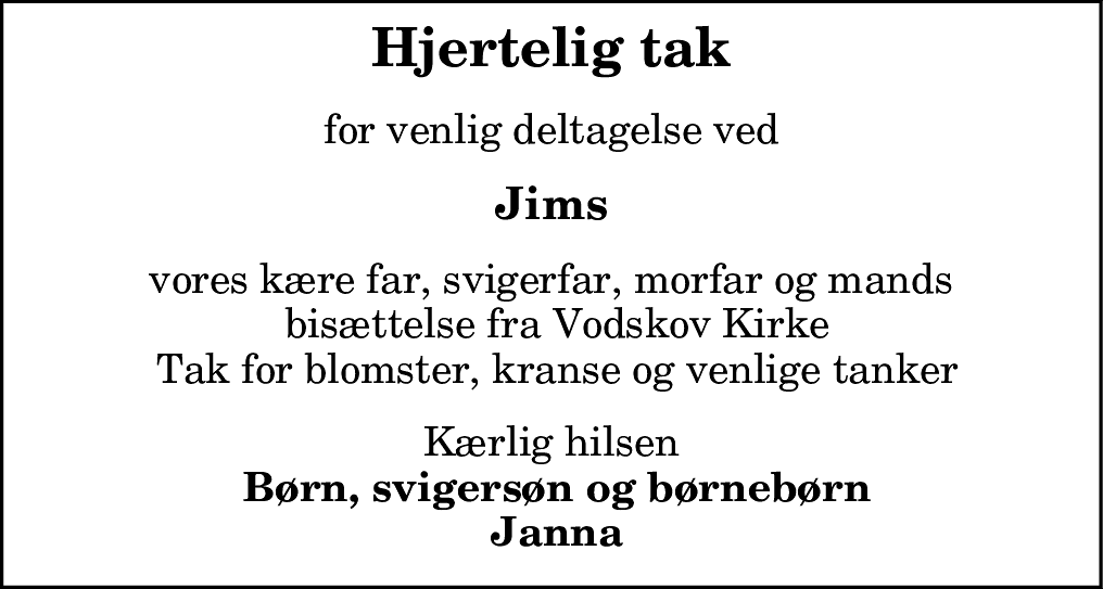 Dødsannonce for Jim Jørgensen