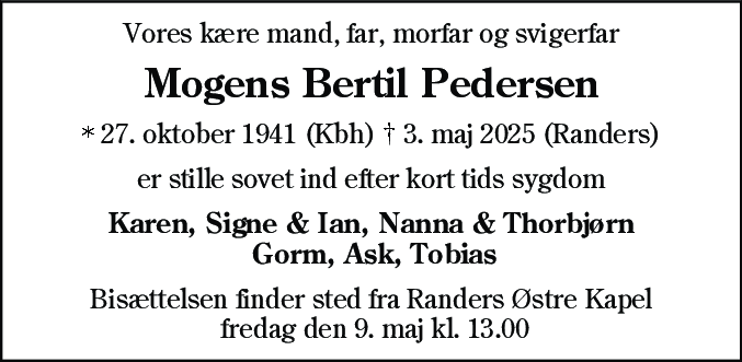 Dødsannonce for Mogens Bertil Pedersen