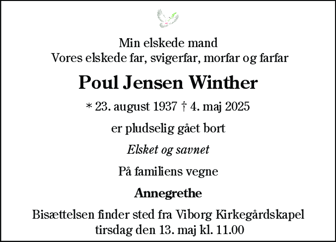 Dødsannonce for Poul Jensen Winther