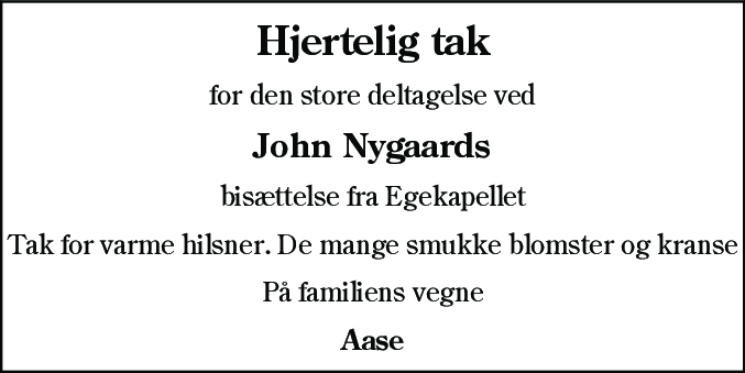 Dødsannonce for John Nygaard Pedersen