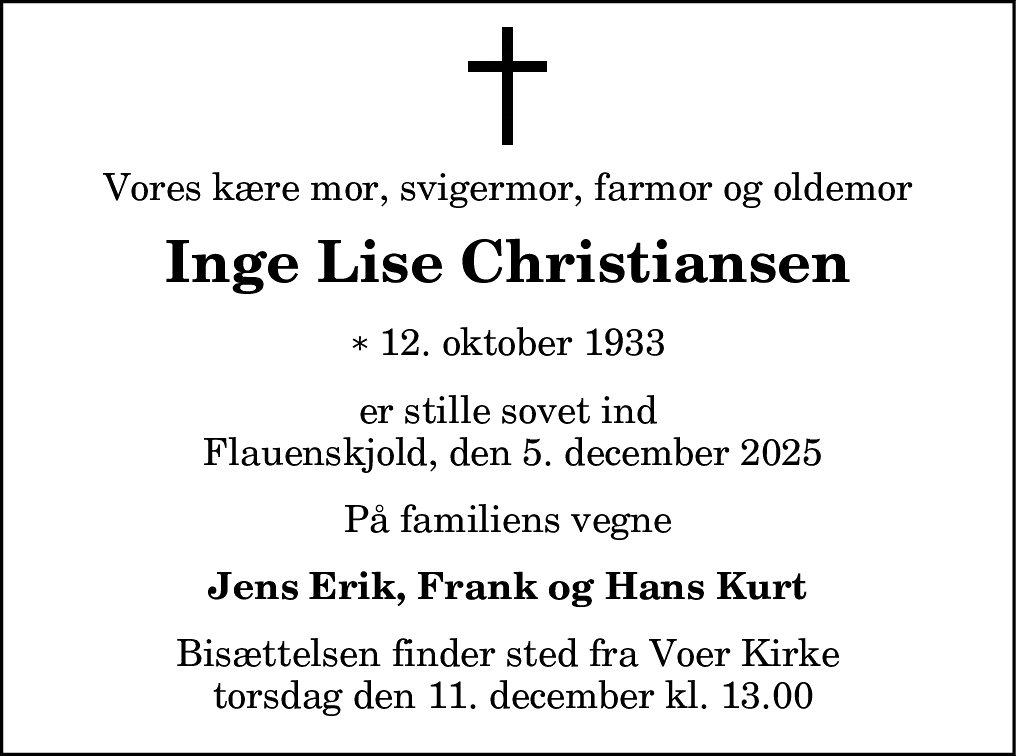 Dødsannonce for Inge-Lise Christiansen