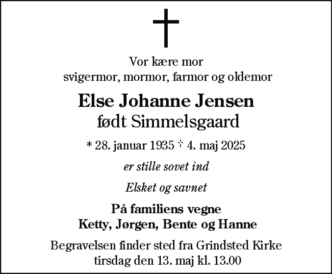 Dødsannonce for Else Johanne Jensen
