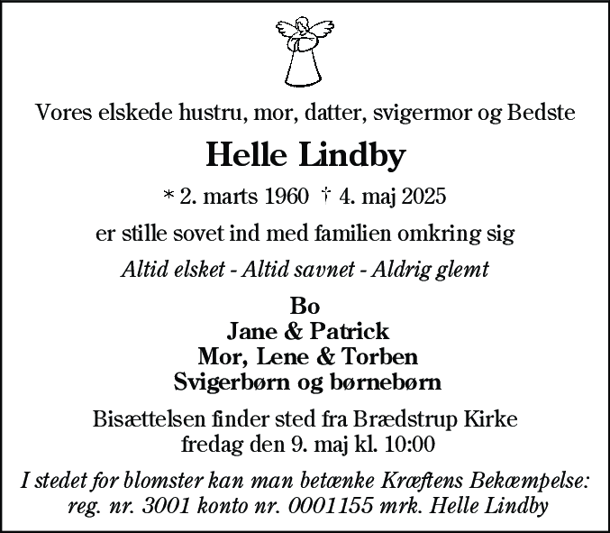 Dødsannonce for Helle Lindby