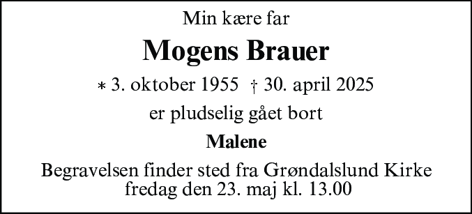 Dødsannonce for Mogens Brauer