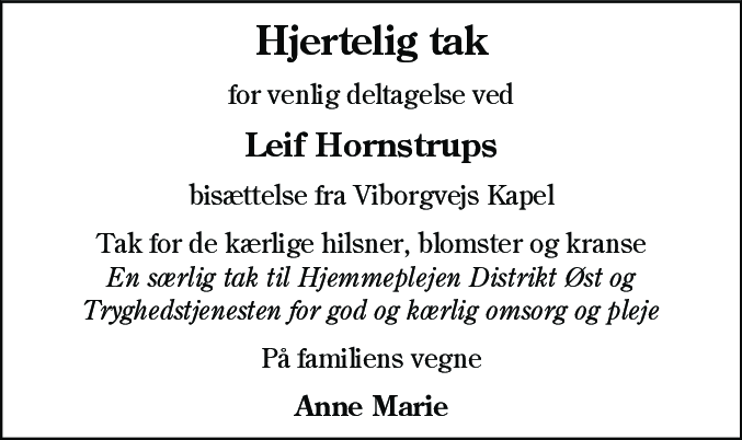 Dødsannonce for Leif Hornstrup