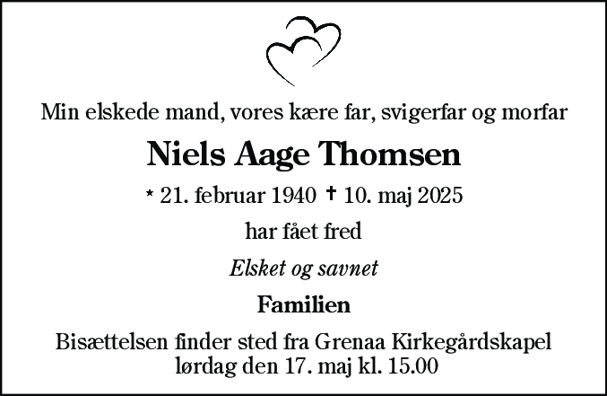 Dødsannonce for Niels Aage Thomsen