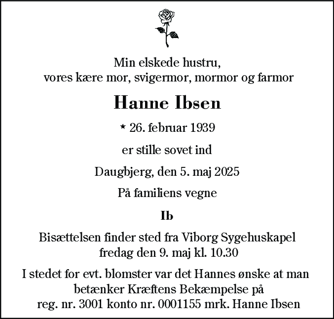 Dødsannonce for Hanne Mette Ibsen