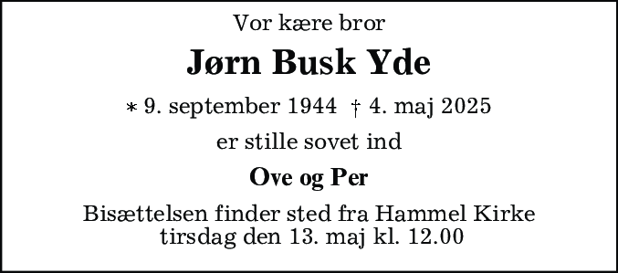 Dødsannonce for Jørn Busk Yde
