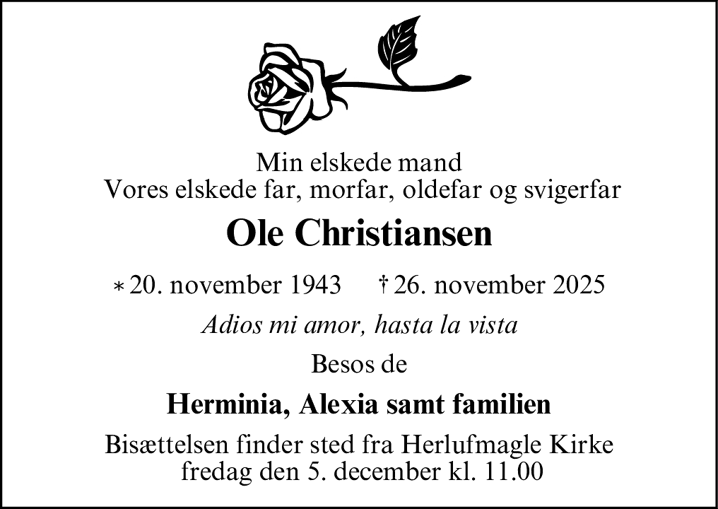 Dødsannonce for Ole Christiansen