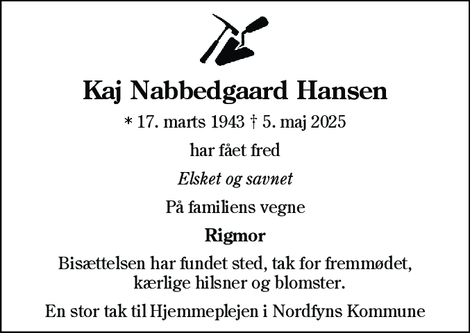 Dødsannonce for Kaj Nabbedgaard Hansen