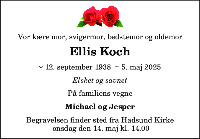 Dødsannonce for Ellis Koch