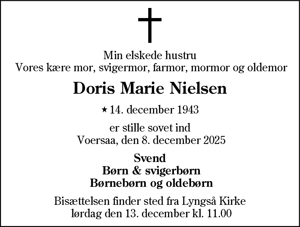 Dødsannonce for Doris Marie Nielsen