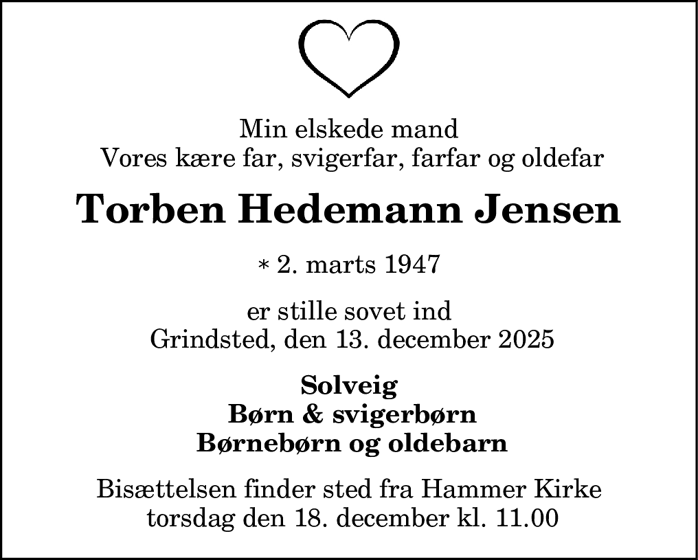 Dødsannonce for Torben Hedemann Jensen