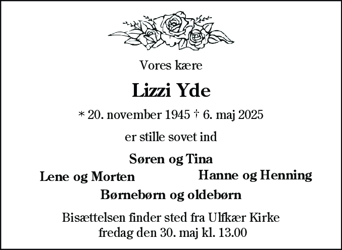 Dødsannonce for Lizzi Yde