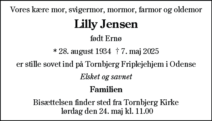 Dødsannonce for Lilly Jensen