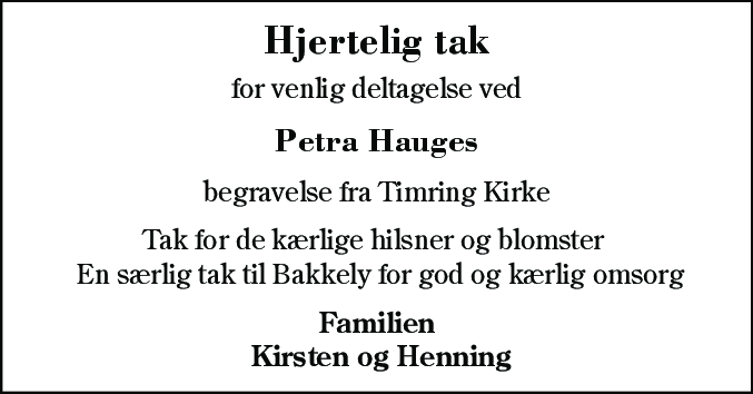 Dødsannonce for Petra Hauge