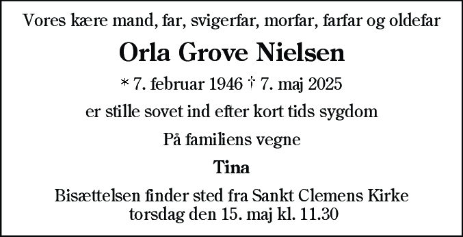 Dødsannonce for Orla Grove Nielsen