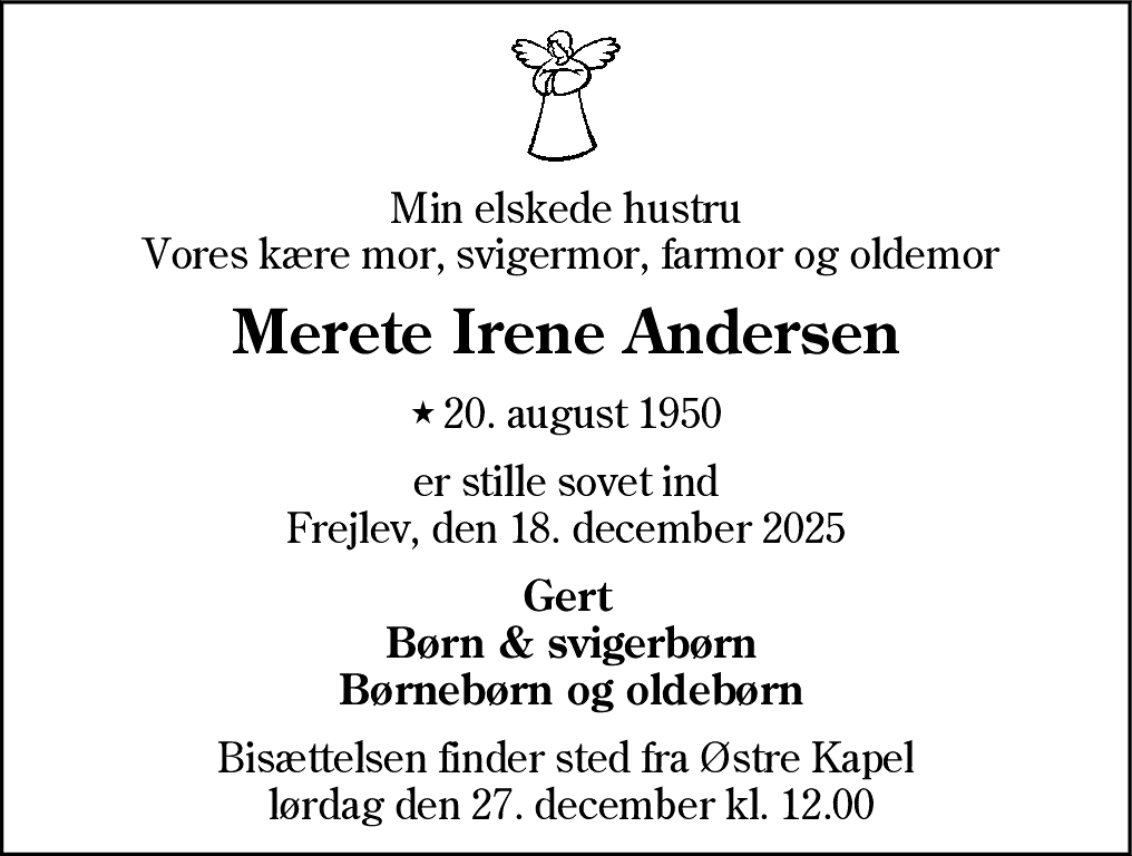 Dødsannonce for Merete Irene Andersen