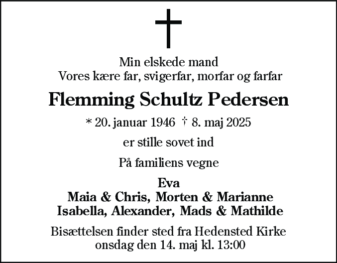 Dødsannonce for Flemming Schultz Pedersen