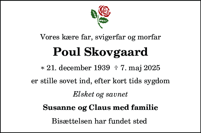 Dødsannonce for Poul Skovgaard