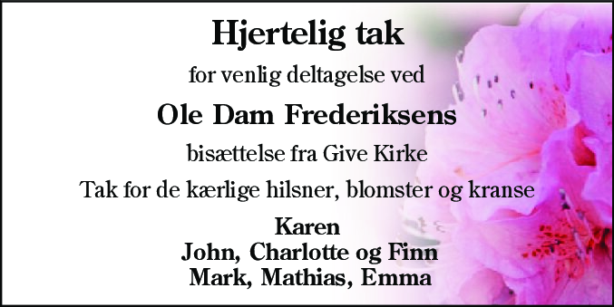 Dødsannonce for Ole Dam Frederiksen