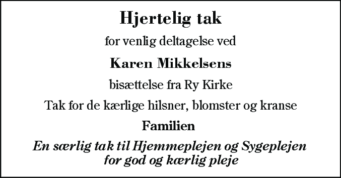 Dødsannonce for Karen Mikkelsen