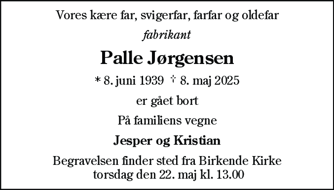 Dødsannonce for Palle Jørgensen