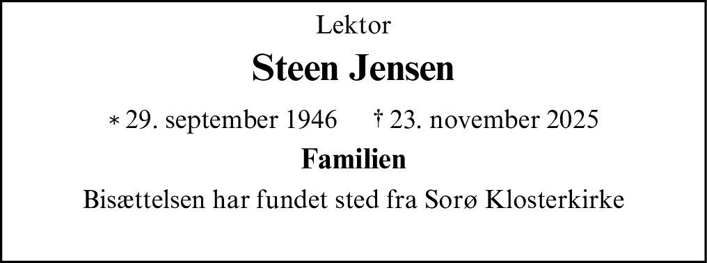 Dødsannonce for Steen Jensen