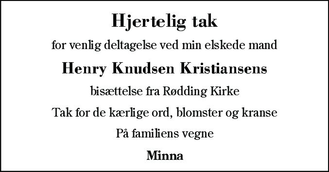 Dødsannonce for Henry Knudsen Kristiansen