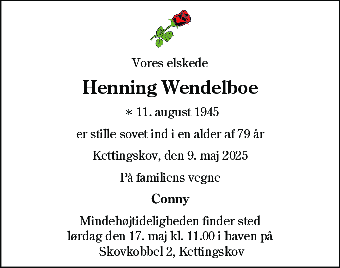Dødsannonce for Henning Wendelboe