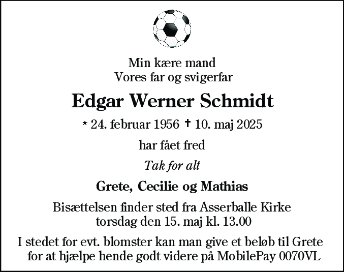 Dødsannonce for Edgar Werner Schmidt