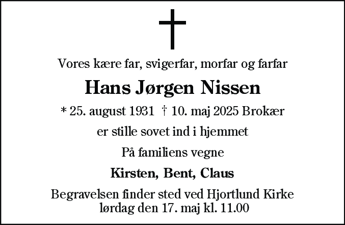 Dødsannonce for Hans Jørgen Nissen