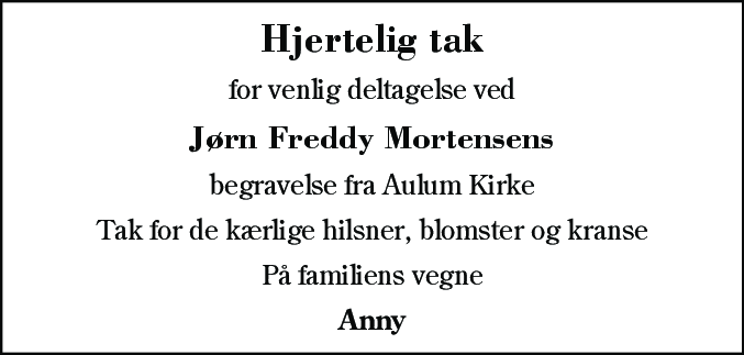 Dødsannonce for Jørn Freddy Mortensen