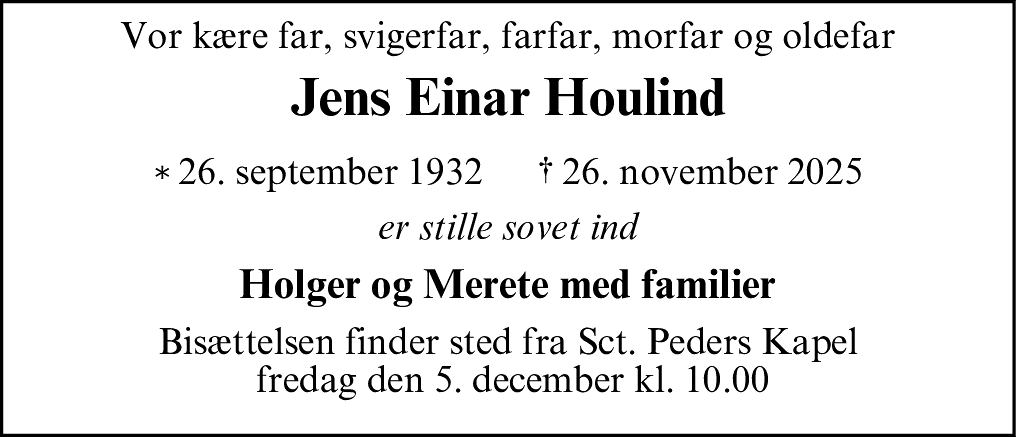 Dødsannonce for Jens Einar Houlind