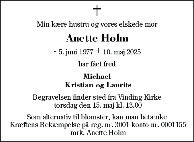Dødsannonce for Anette Holm